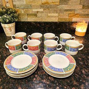1996 Sakura Sue Zipkin Persia Cup & Saucer Set 8 Cups 8 Saucers Stoneware
